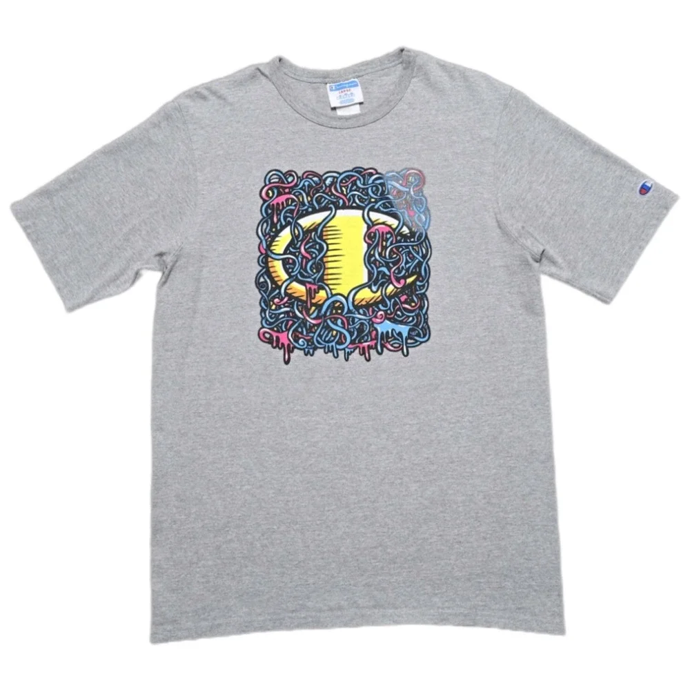 Vintage Champion Connection Logo T-Shirt Mens Large Gray‎ Streetwear